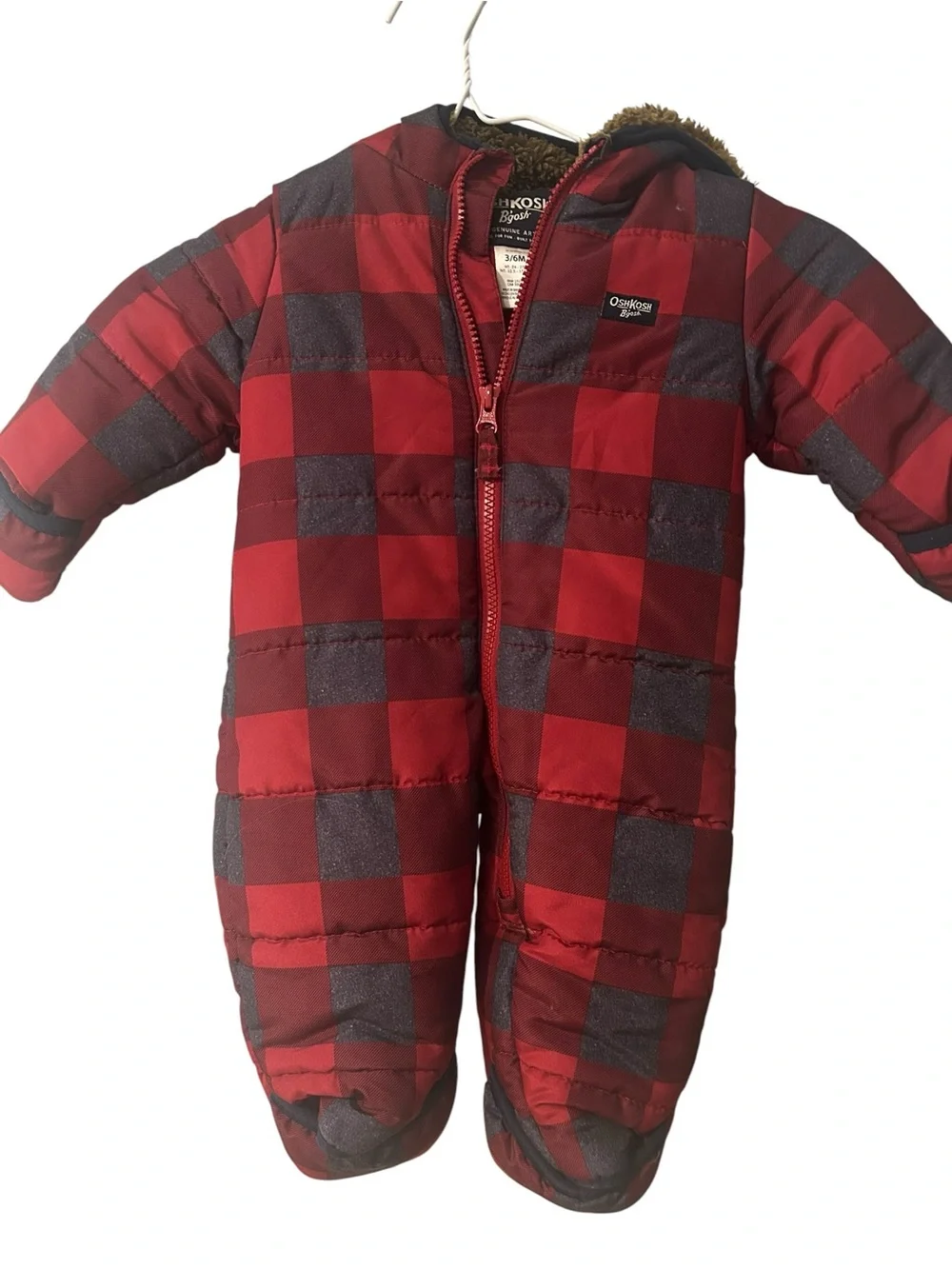 OshKosh B'gosh Red Buffalo Plaid Puffer Snowsuit 3-6 months